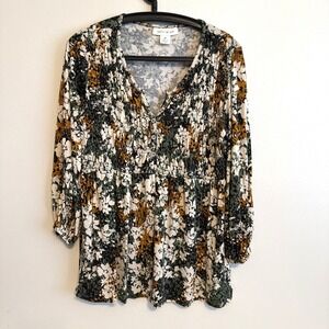 Skye's The Limit Womens Med V-Neck 3/4 Sleeve Blouse Tunic Casual Fairy Office